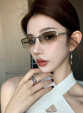 韩风老钱风半框水银显瘦太阳镜女