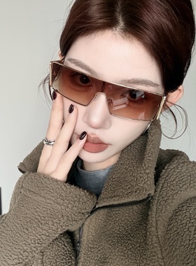 复古金属渐变茶色大框显瘦太阳镜
