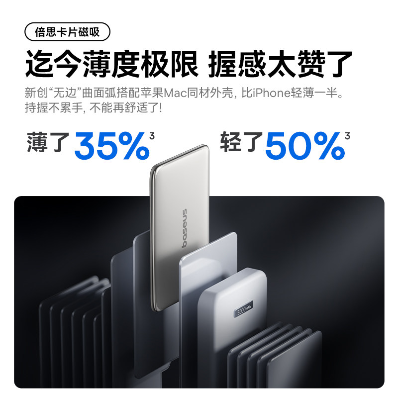 【新国标3c认证】倍思2025新款磁吸无线充电宝适用苹果iphone17超薄小巧便携款移动电源magsafe可上飞机16