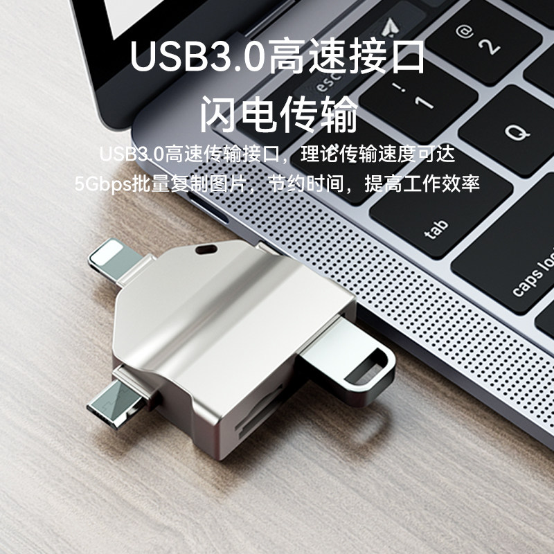 适用相机读卡器七合一合金苹果手机华为安卓type-c电脑MAC单反ccd高速SD卡TF内存卡多功能iphone转换器小米ip