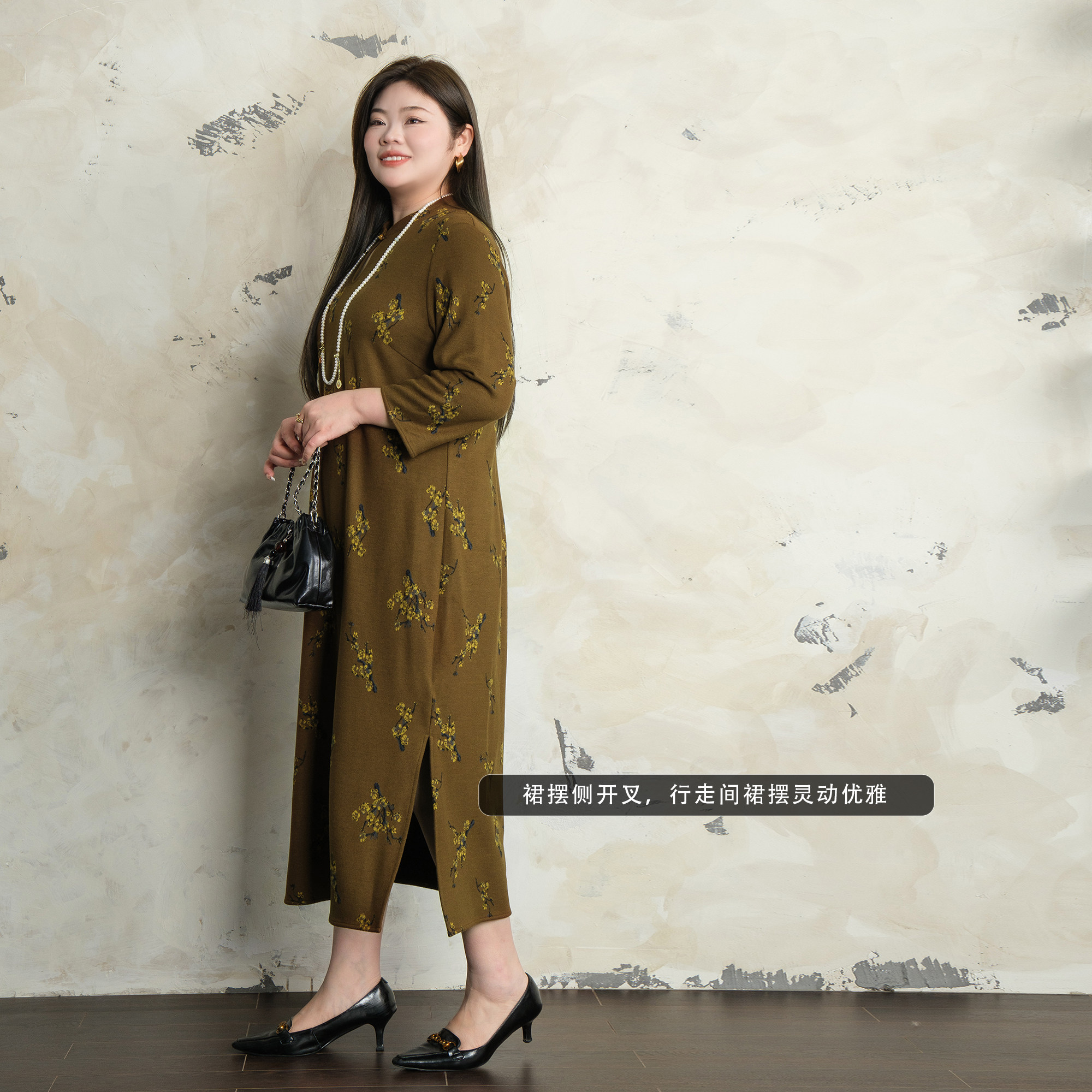 【玉玲珑】美丽客栈秋冬新款针织连衣裙女大码女装新中式印花裙子,淘宝优惠券,粉丝福利购,淘宝优惠卷