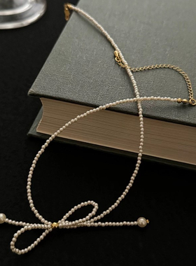 小众设计珍珠蝴蝶结锁骨链女超仙颈链choker短款温柔甜酷气质项链