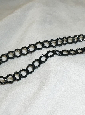 日韩颈链网红性感黑色颈带蕾丝项链锁骨链女天然尖晶石