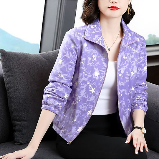 中老年2025春装女装妈妈装薄款女士上衣风衣长袖加里POLO休闲外套