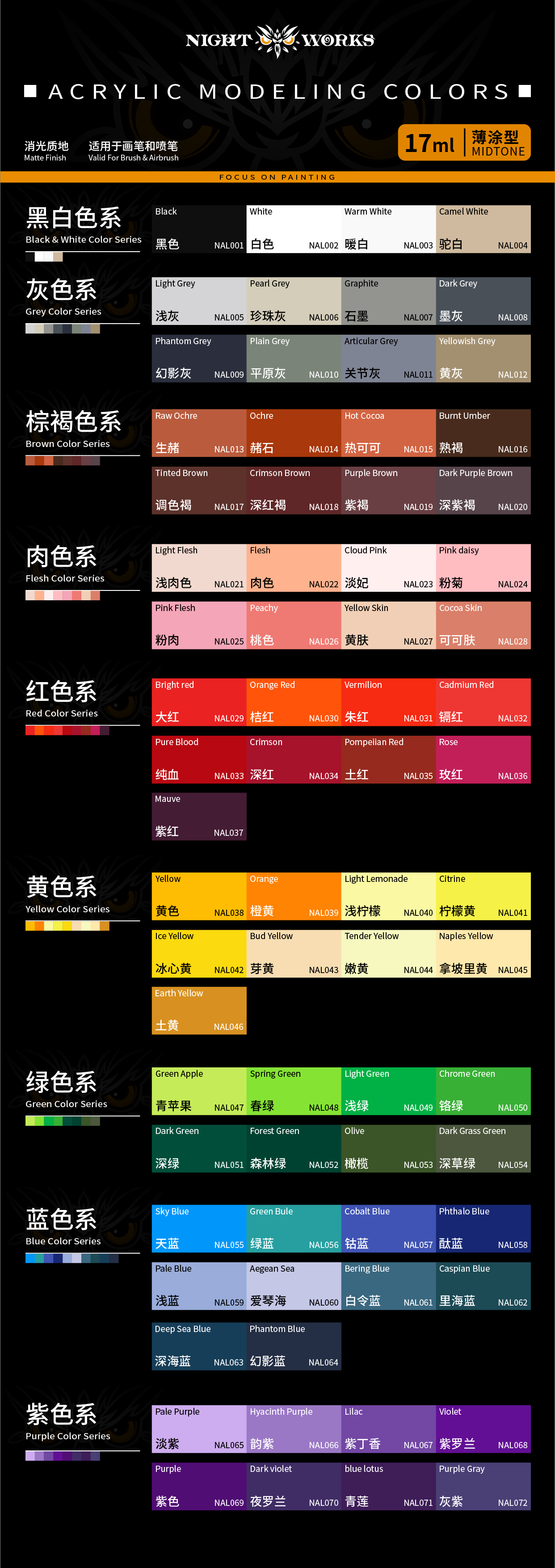 夜店漆NightWorks 黑白色 水性丙烯 薄涂型 72色经典系列17ml消光 - 图1