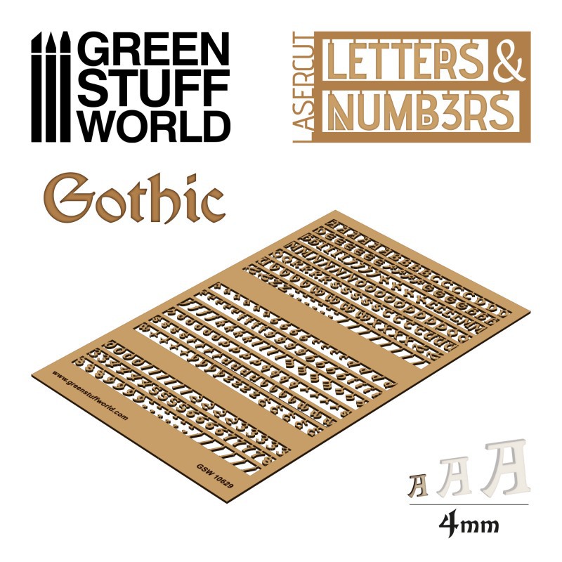 GreenStuffWorld 字母和数字 4 mm 常规/哥特款  GSW 压纸板 战锤 - 图2