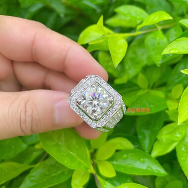 pt950铂金莫桑石345克拉群镶满钻男戒奢华霸气18k白金满天星钻戒2