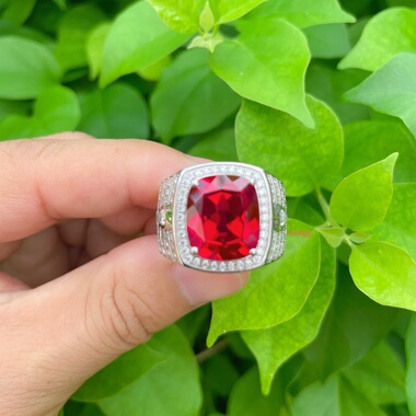 18k白金红宝石戒指男镶嵌祖母绿蓝宝石男士指环食指铂金活口戒指