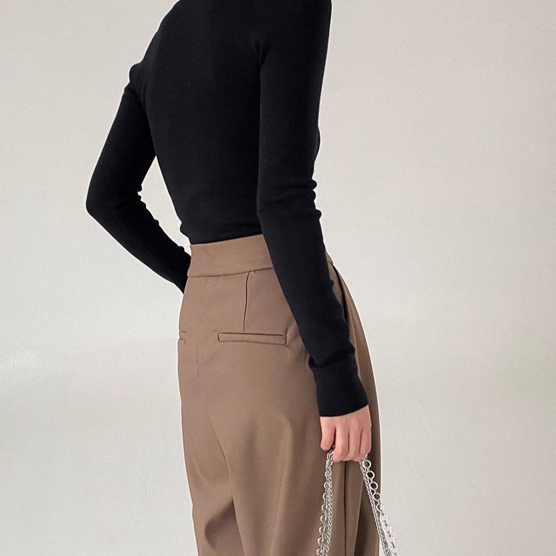 法式性感露锁骨方领针织衫女秋冬2025新款修身内搭毛衣打底衫上衣 - 图2