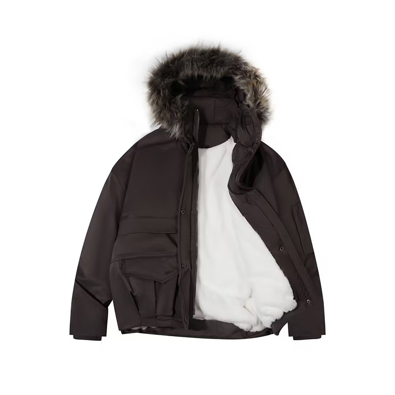 RAPPEYE 复古简约潮牌工装羽绒防寒加厚连帽大毛领短款派克服外套