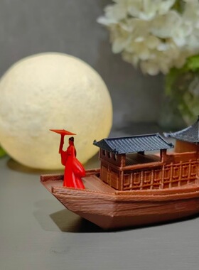 打撑伞美女吹笛子江湖故人3D小树脂微缩物模型摆件微景观造型鱼缸