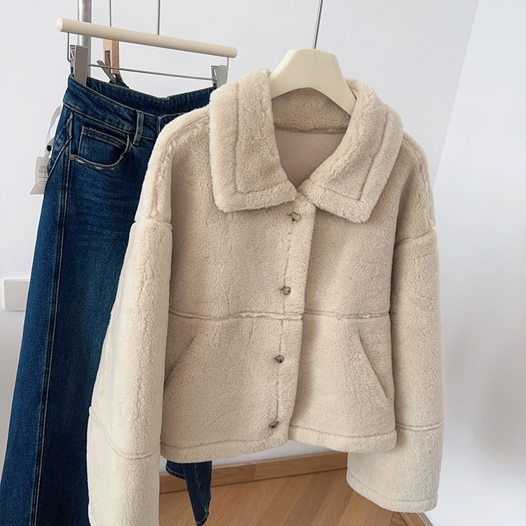 IMCC设计感复古翻领毛绒外套女25冬新宽松百搭皮毛一体加厚短棉衣 - 图0