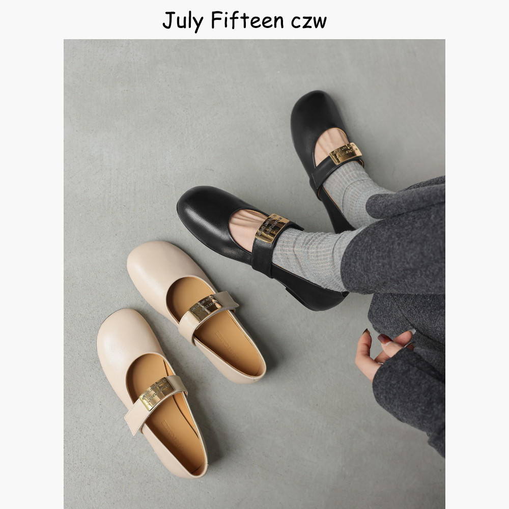 头层羊皮复古金属扣玛丽珍鞋女2026春季新款魔术贴平底鞋浅口单鞋,淘宝优惠券,粉丝福利购,淘宝优惠卷