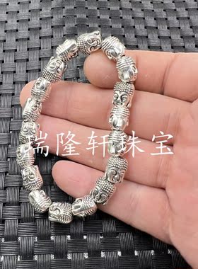 藏银观音头手链银色手串