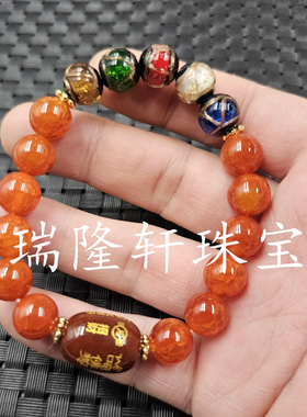 红冰花玛瑙圆珠玉石手链五色