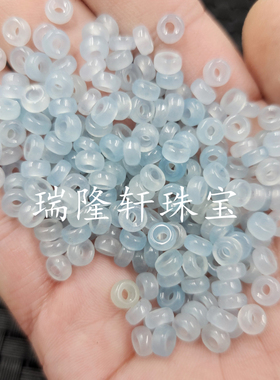 海蓝宝色大孔玉扣算盘珠玉散珠