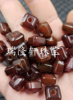 红玛瑙大孔方形玉扣玉石散珠