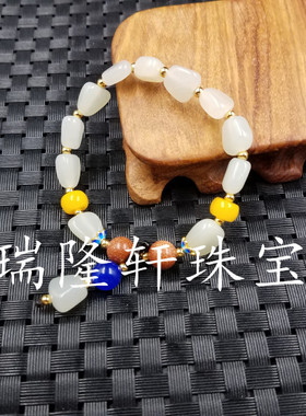 高档精美天然玉石a货景泰蓝手串