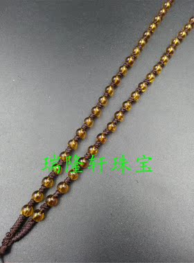 高档精通 仿琥珀直径6毫米圆珠纯手工编制翡翠白玉黄金挂件绳