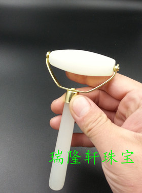 天然玉石白玉瘦脸按摩器滚轮 瘦脸按摩棒 羊脂玉现货批发按摩器