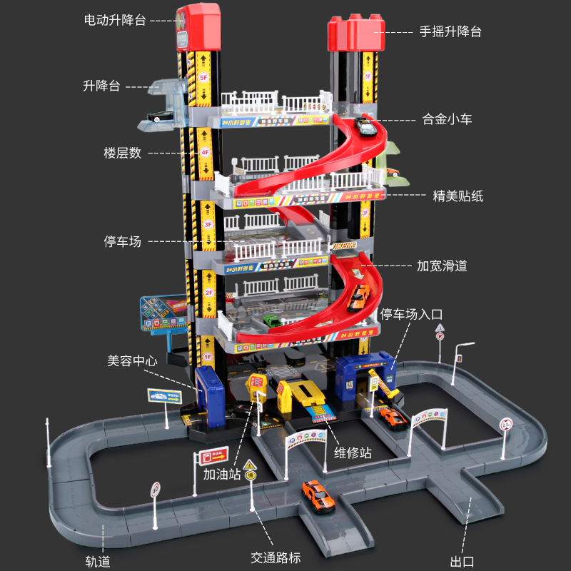 男孩儿童合金汽车电动手摇收纳停车场玩具赛车轨道大型多层停车楼-图1