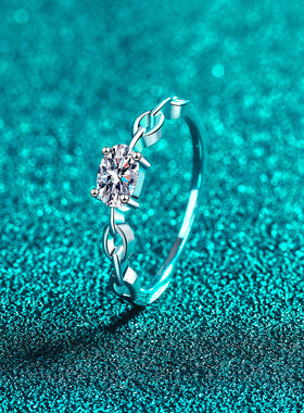 D色莫桑石S925纯银镀铂金戒指