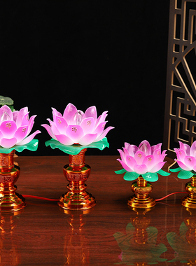 七彩佛前家用插电观音菩萨莲花灯