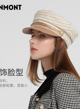 卡蒙日系时尚格纹绵羊毛保暖鸭舌贝雷帽女秋冬英伦复古帽圆脸5208