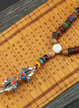 复古藏式金刚降魔杵棉麻吊坠项链