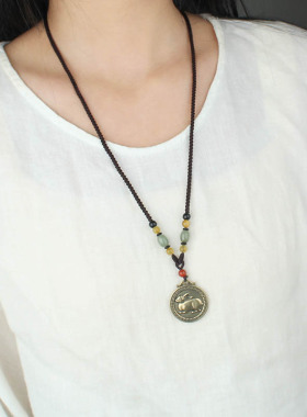 黄铜可调节男女十二生肖福牌项链