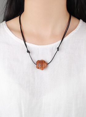 民族风鱼黑檀木毛衣链棉麻衣服男