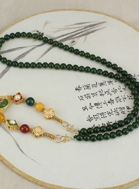 祖母绿圆珠一款多戴可拆卸项链女