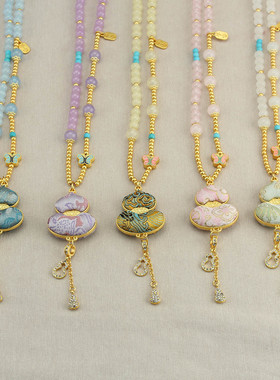 非遗仿宋锦双面葫芦流苏毛衣链