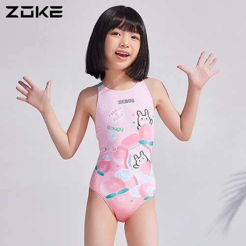 洲克儿童泳衣女童三角专业训练青少年比赛zoke女孩竞技大童游泳装 - 图2