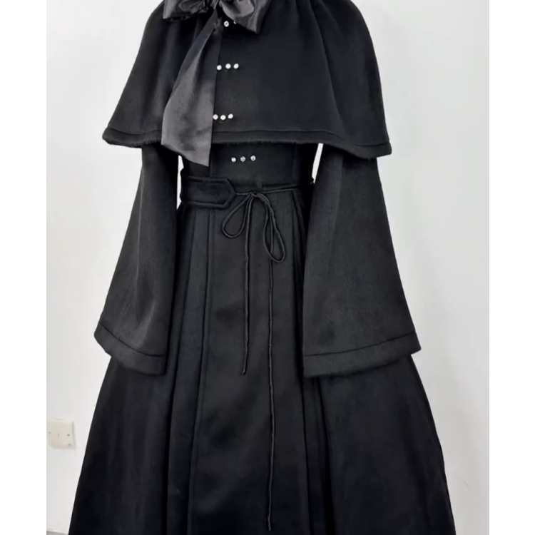 复古暗黑系哥特风套装女冬季新款黑色斗篷披肩+长款连衣裙两件套,淘宝优惠券,粉丝福利购,淘宝优惠卷