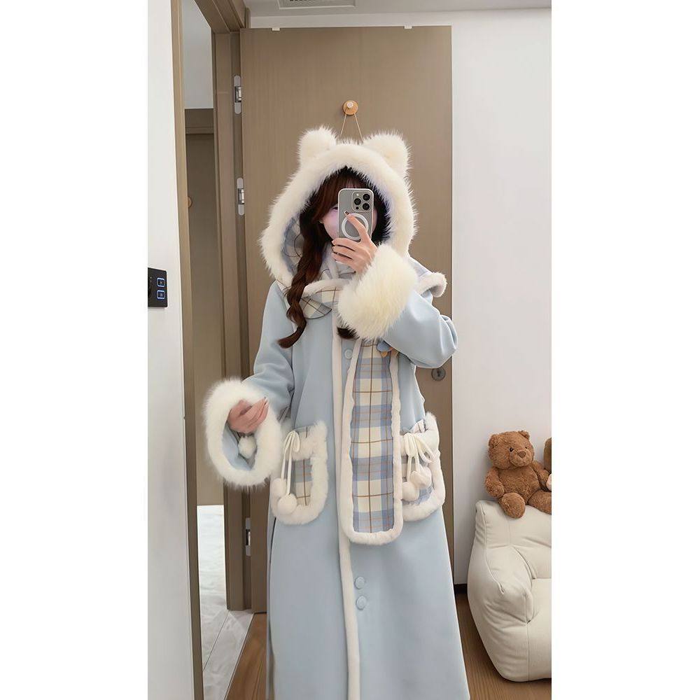 【雾蓝冰川】 小个子甜美清新Lolita毛呢外套+围巾冬季两件套装,淘宝优惠券,粉丝福利购,淘宝优惠卷