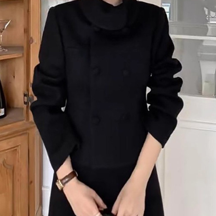 2025秋冬新款韩系高级感气质短款双排扣黑色毛呢外套+半身裙套装,淘宝优惠券,粉丝福利购,淘宝优惠卷