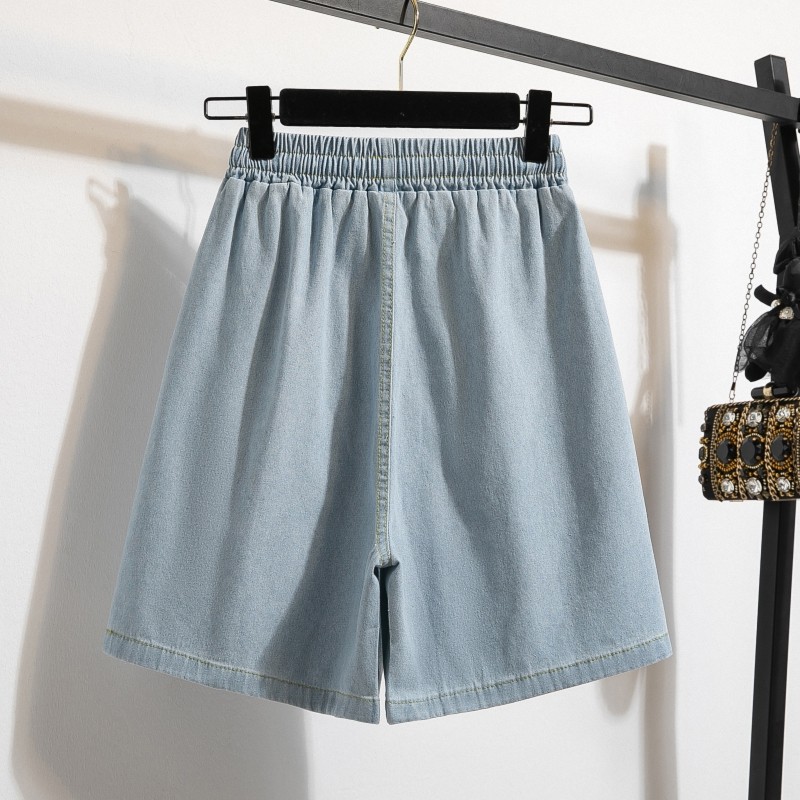 夏季女装批新款发休闲宽松遮肉阔腿中裤大码抽绳松紧高腰牛仔短裤,淘宝优惠券,粉丝福利购,淘宝优惠卷