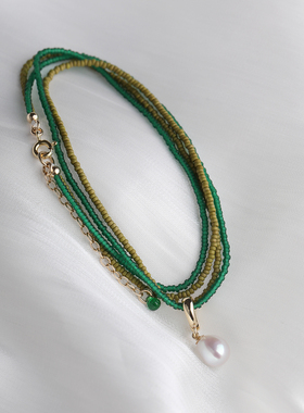 显白清新绿色choker百搭锁骨项链