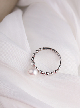 晨光S925银可调节珍珠戒指指环