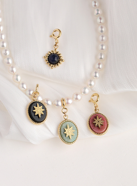 天然石八芒星钛钢镀金气质吊坠