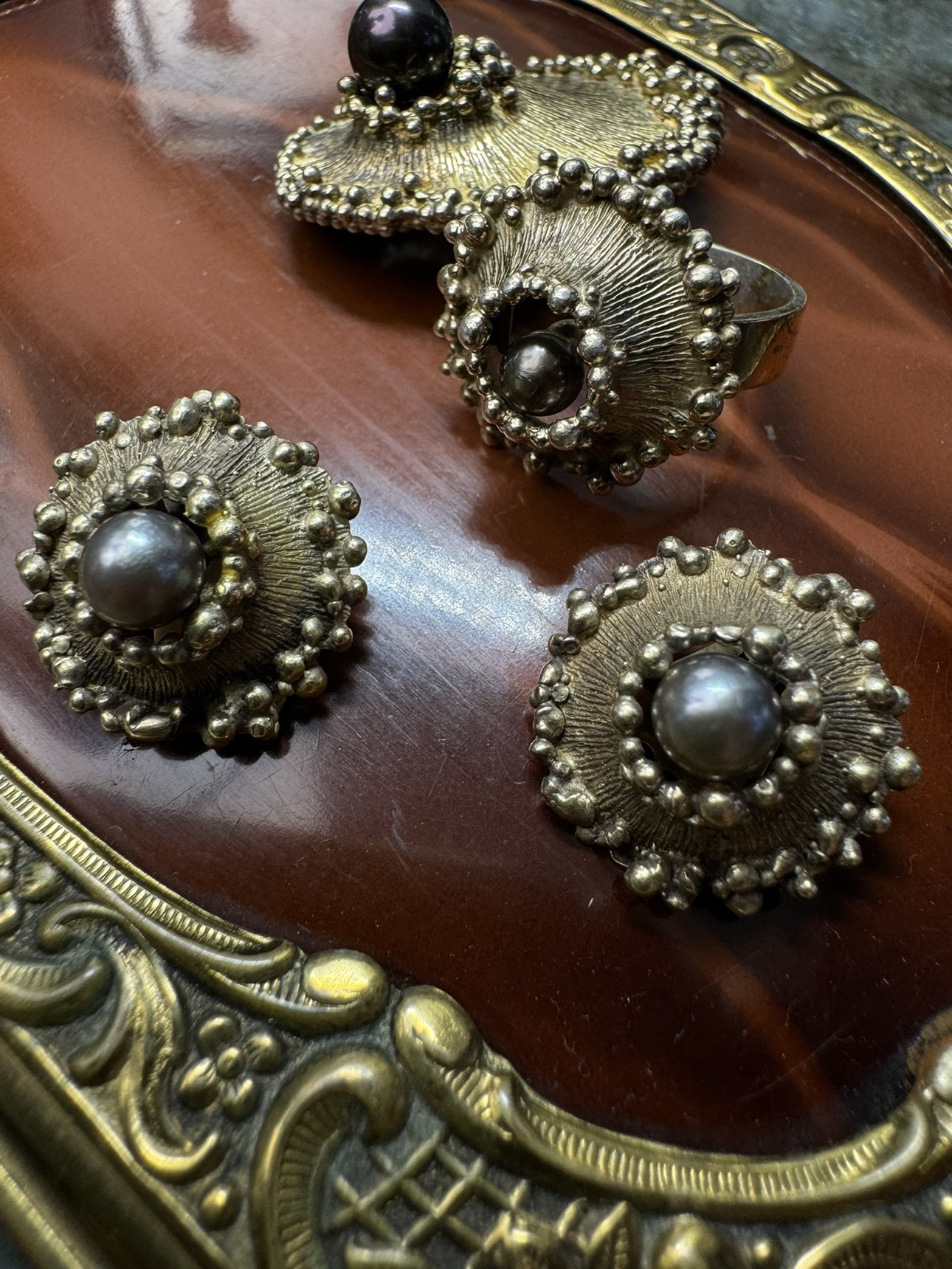 宫廷复古天然铂金灰珍珠通体925银设计师银耳环套装抽象熔岩烟花,淘宝优惠券,粉丝福利购,淘宝优惠卷