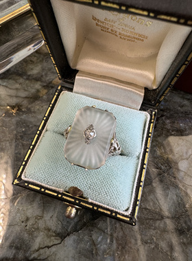 磨砂白水古董设计银戒指复古宫廷女礼物银戒指樟脑晶体通体925