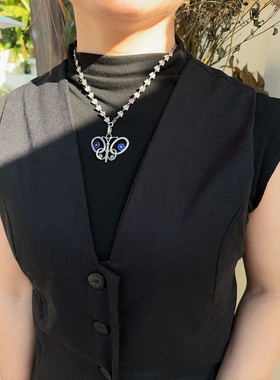 PASTTIMES通体纯银925银项链蝴蝶锁骨链礼物古董设计手工银项链