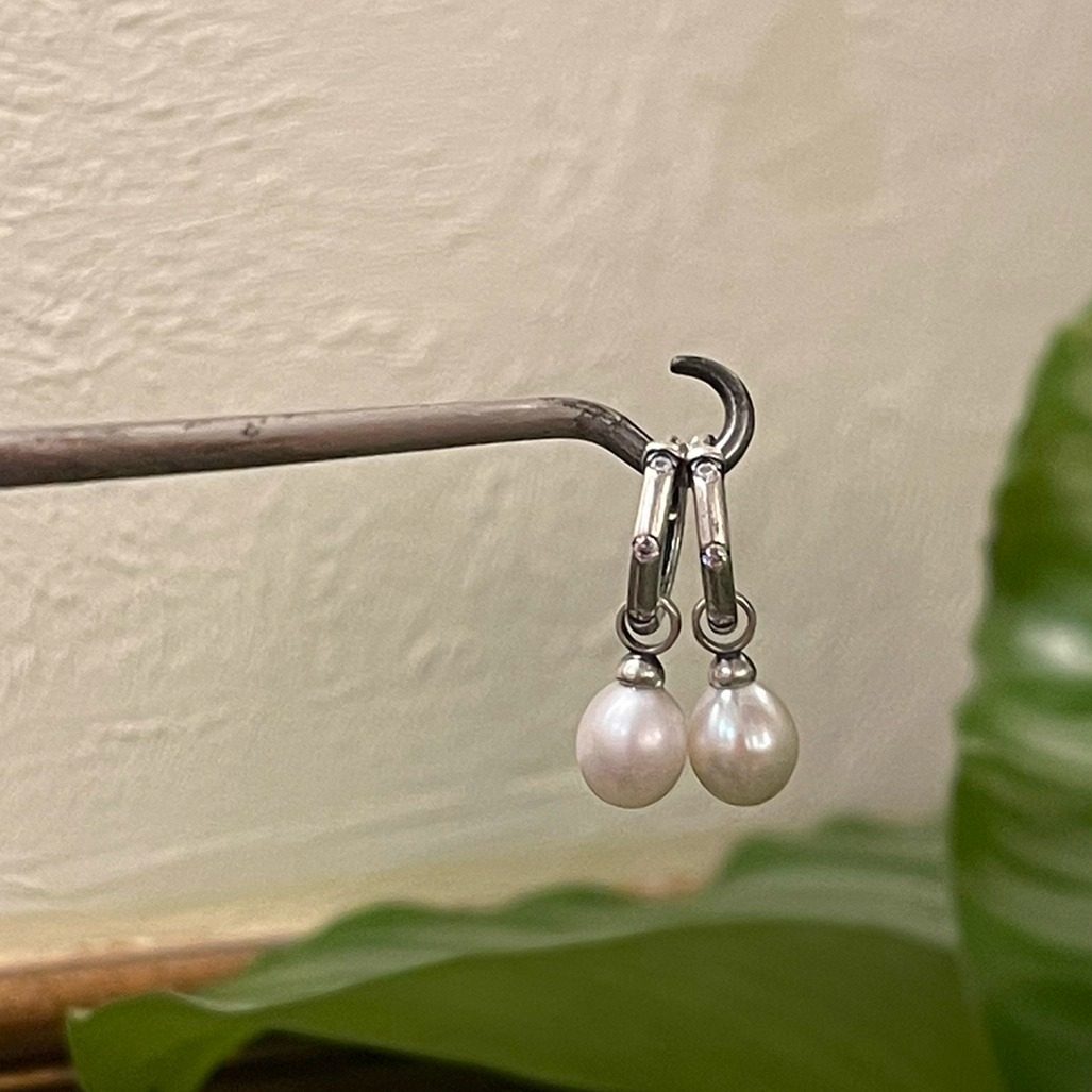 人手一对天然珍珠通体925银耳圈古董设计六边形珍珠耳扣复古耳环,淘宝优惠券,粉丝福利购,淘宝优惠卷