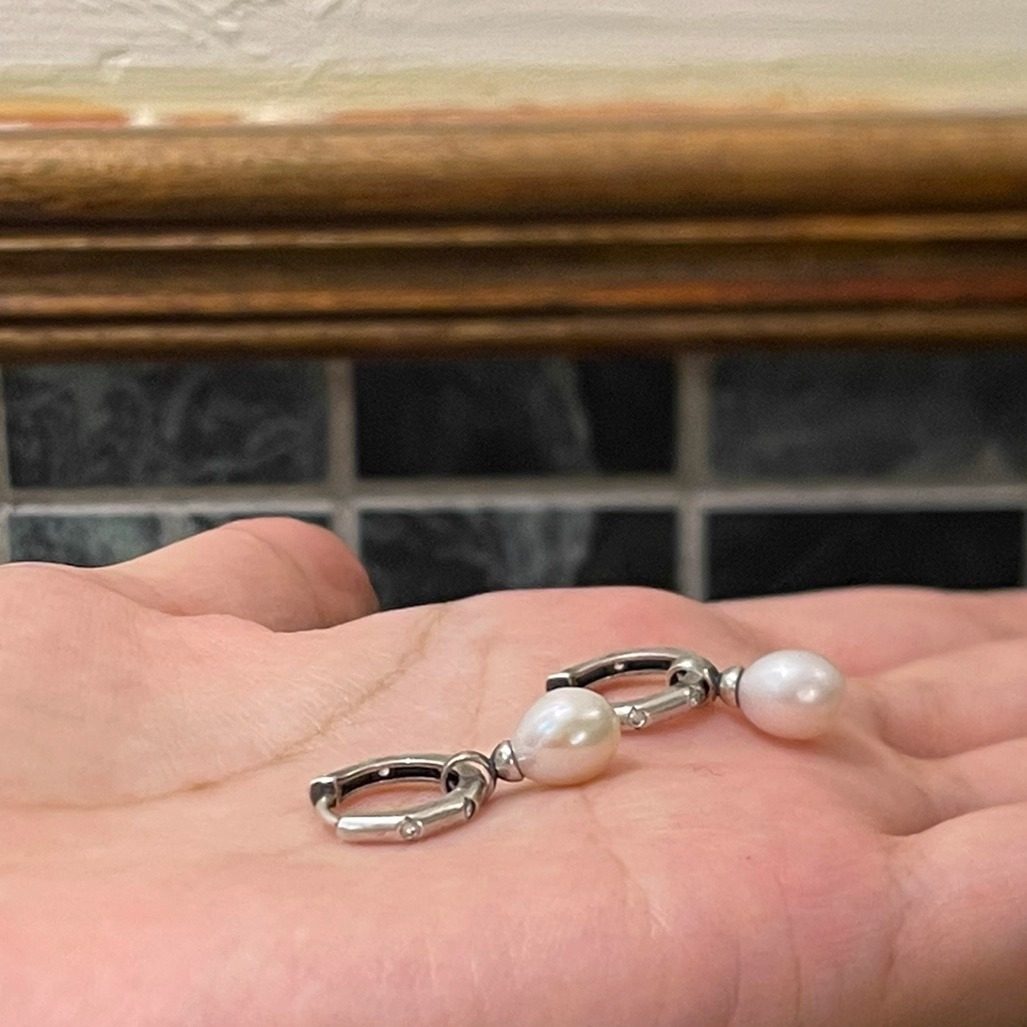 人手一对天然珍珠通体925银耳圈古董设计六边形珍珠耳扣复古耳环,淘宝优惠券,粉丝福利购,淘宝优惠卷