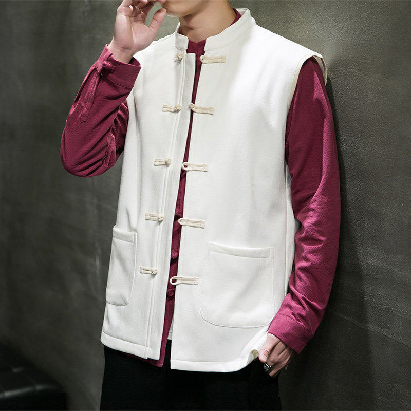 中国风秋冬棉麻休闲新款加绒加厚马甲男中式复古唐装背心-蓝,淘宝优惠券,粉丝福利购,淘宝优惠卷