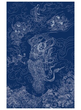 王灵官出巡图描金画稿道家神仙神话人物临摹线稿白描底稿自己画