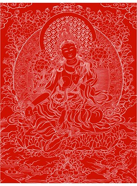 绿度母描金唐卡半成品画稿临摹线稿白描底稿自己画佛像菩萨画像