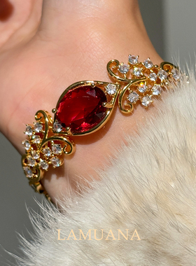 LAMUANA葡萄藤蔓之心手链复古轻奢高级设计感红宝石礼物97653